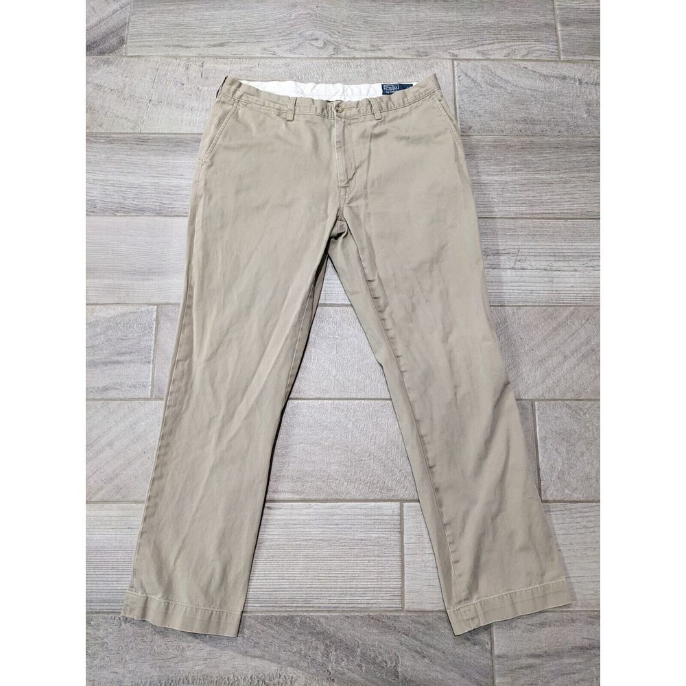 Polo Ralph‎ Lauren Chino Pants 36x32 Beige Tan Classic Fit Flat Front 5 pocket